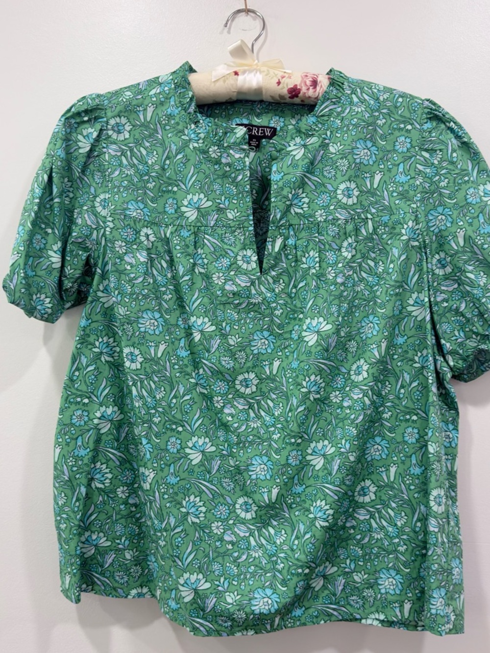 J. Crew Green Floral Short-Sleeve Blouse - Picture 2 of 5
